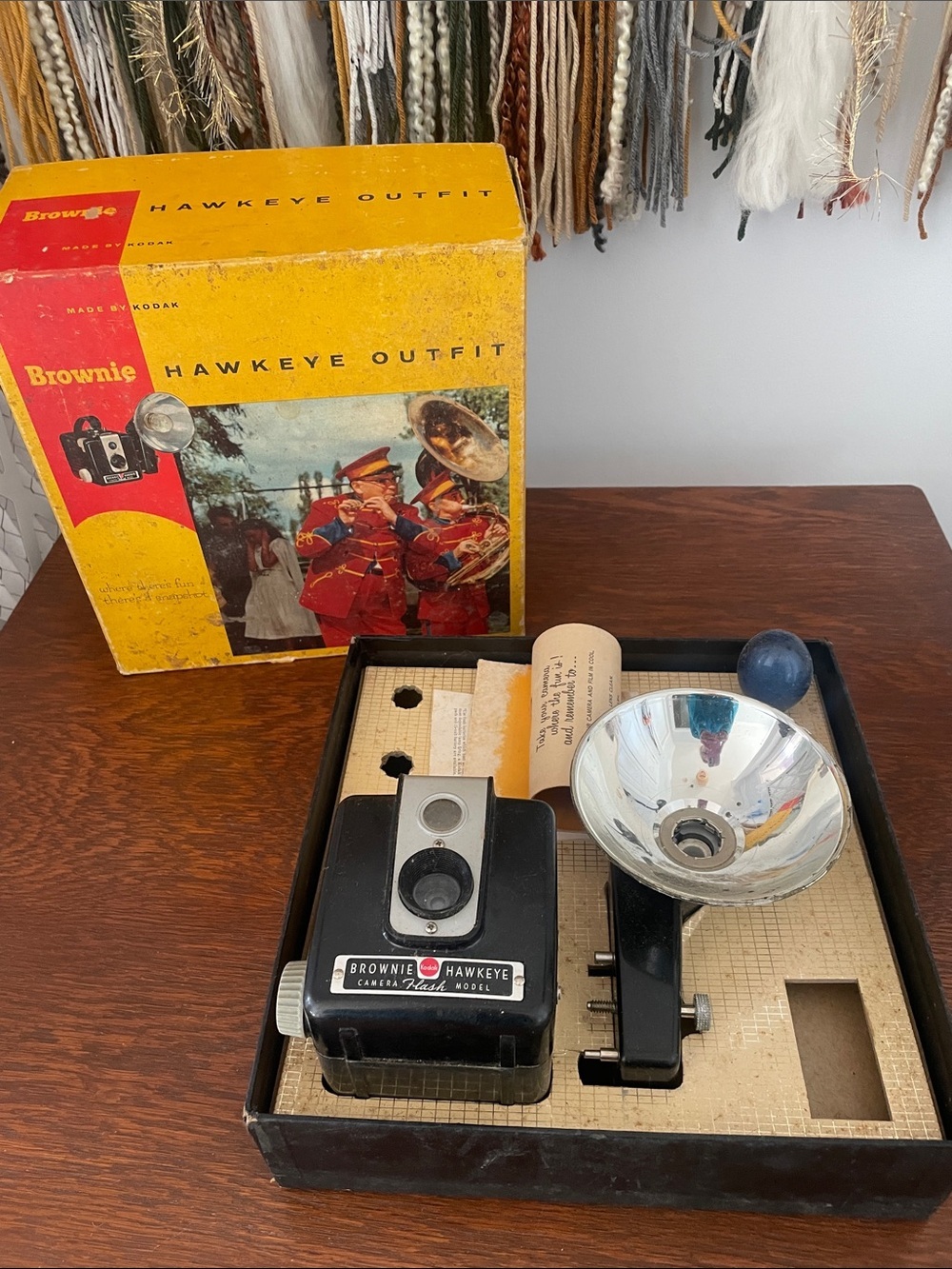 Kodak Brownie Hawkeye Outfit Camera with Yellow Box and Black Body